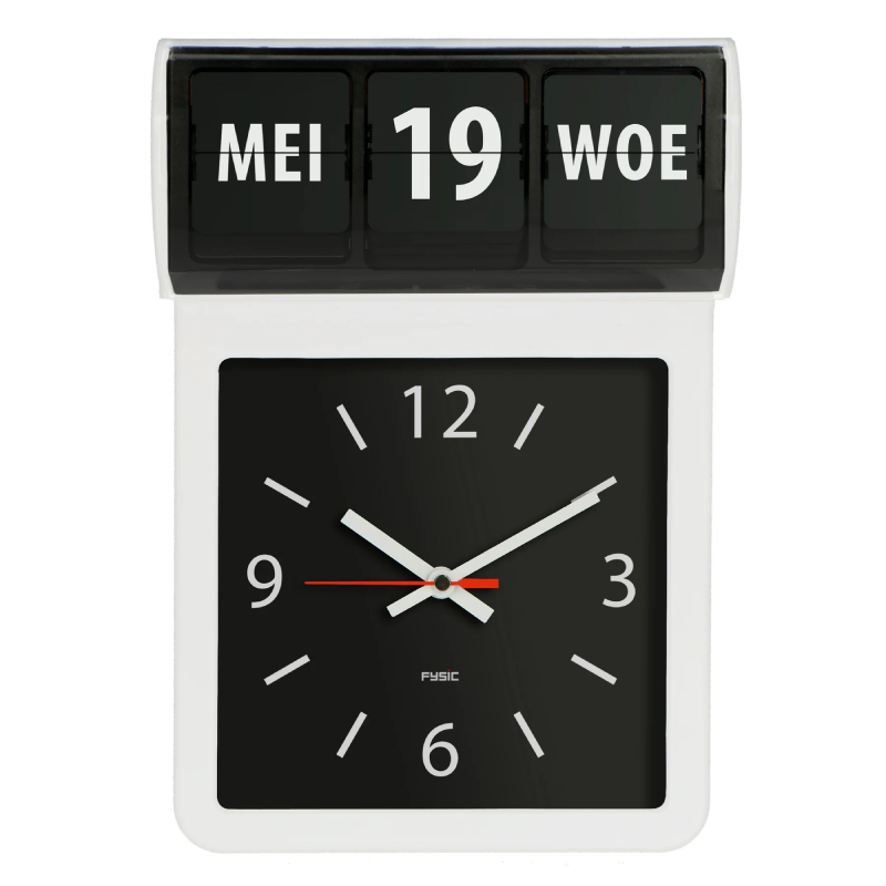 Nástěnné hodiny Fysic FK800 / ukazatel dne v týdnu / Ø 30 cm / bílá/černá