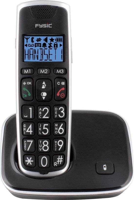 Bezdrátový telefon Fysic FX-6000 Dect / 2" (5 cm) / 500 mAh / budík / modré podsvícení / hands-free / černá / ROZBALENO