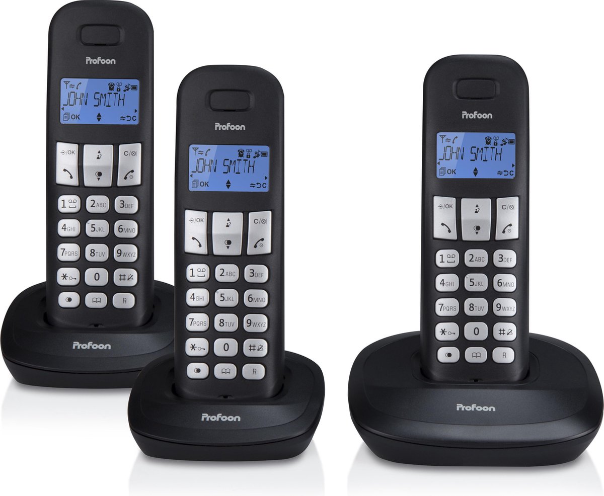 Bezdrátový pevný telefon Profoon PDX-1130 Wireless Dect Phone / 3 sluchátka / černá / ROZBALENO