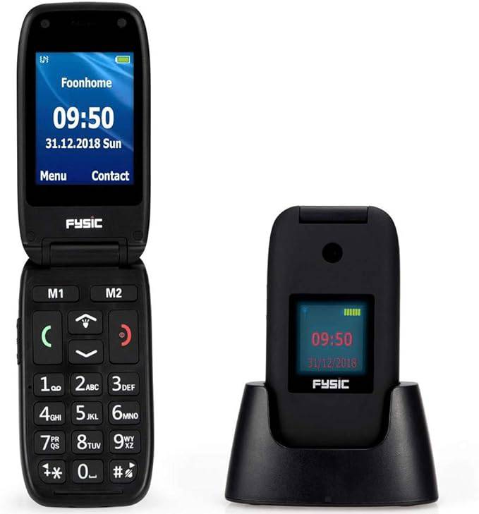 Mobilní telefon pro seniory Fysic FM-9260 s nabíjecím stojánkem / véčko / SOS tlačítko / 800 mAh / 250 kontaktů / 2,4" (6,1 cm) / 124 x 160 px / 2…