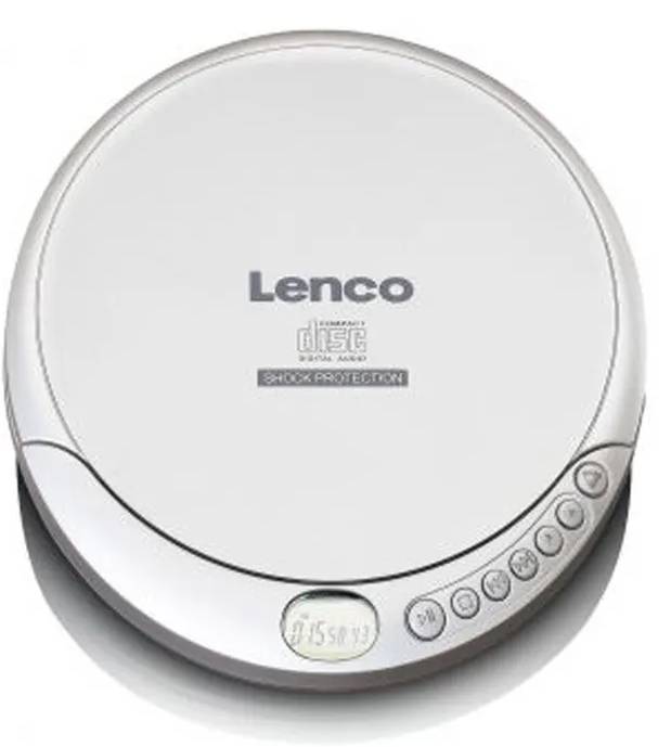 Přenosný CD přehrávač Discman  Lenco CD-201 / Anti Shock / 230 V / CD, CD-R, CD-RW, MP3 / USB nabíječka / stříbrná / ROZBALENO