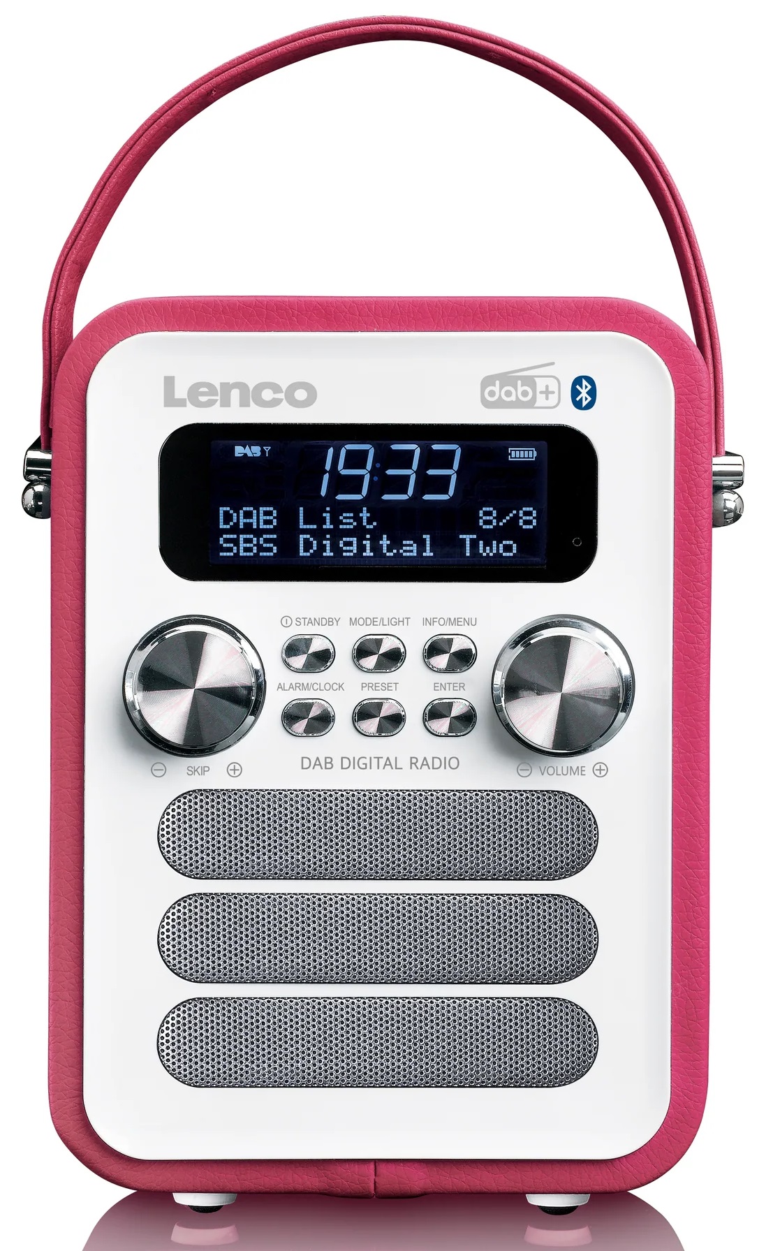 Přenosné rádio Lenco PDR-051PKWH / LCD displej 2" (5,1 cm) / Bluetooth / DAB+/FM / 4 W / růžová/bílá / ROZBALENO