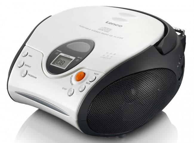 Přenosné stereo FM rádio s CD přehrávačem Lenco SCD-24 / 20 předvoleb / 0,9" (2,3 cm) / 4 W / 2 reproduktory / bílá/černá / POŠKOZENÝ OBAL