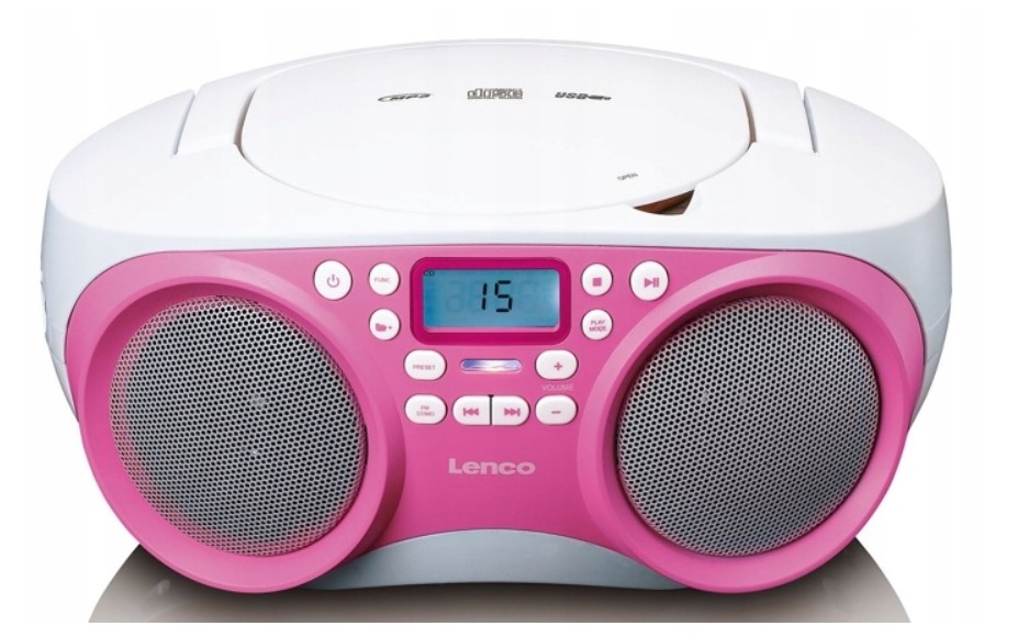 Přenosné rádio Lenco SCD-301PK / CD / MP3 / bílá / růžová / ROZBALENO