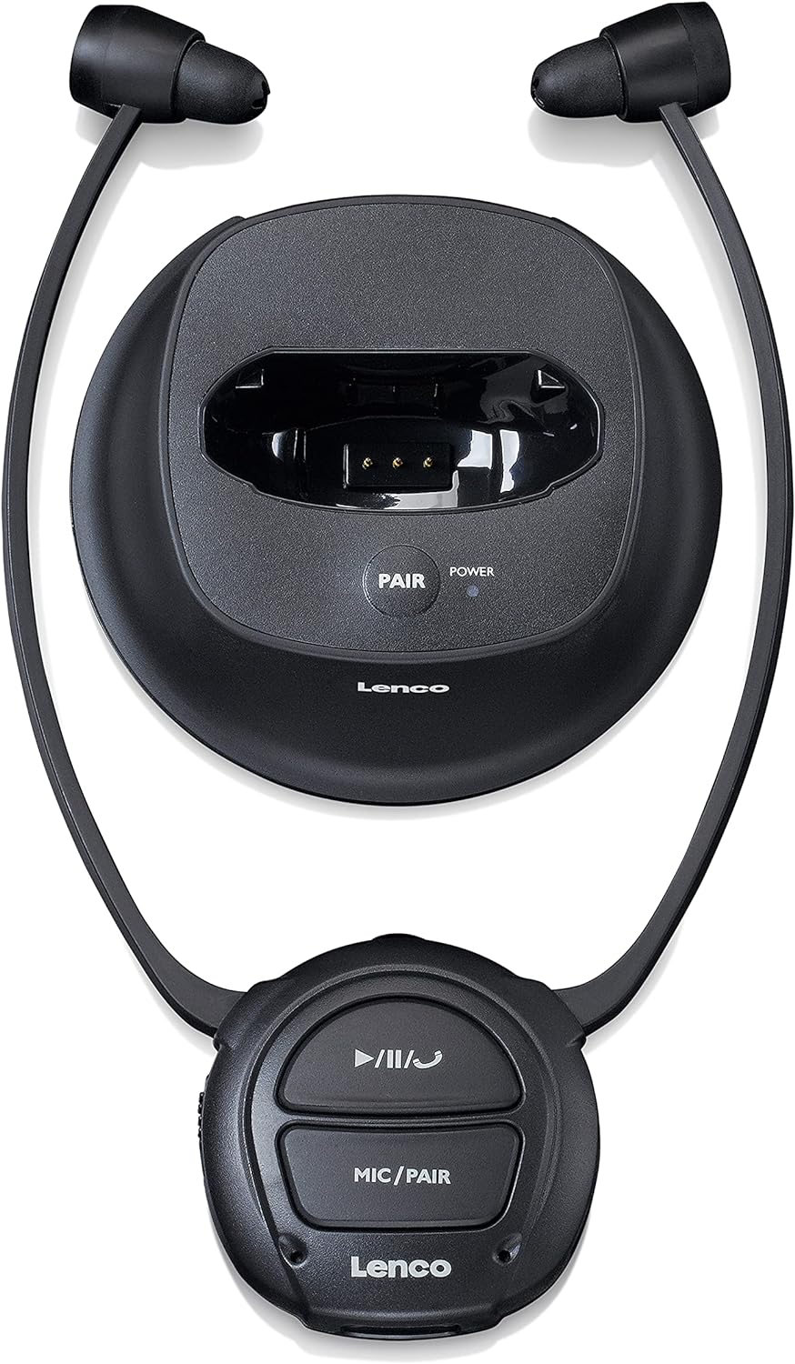 Bezdrátová sluchátka pro TV Lenco HPW-400BK / Bluetooth / plast / nabíjecí stanice / 50-60 Hz / černá / ZÁNOVNÍ