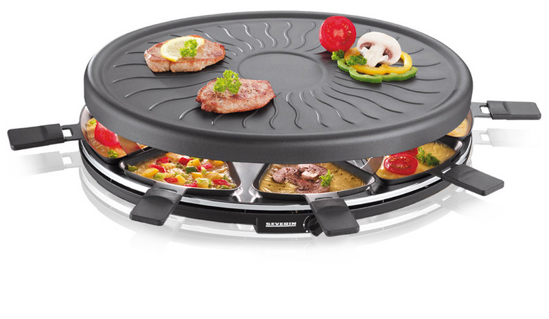 Elektrický párty raclette gril Severin RG 2681 / 1100 W / 8 mini pánví / černá