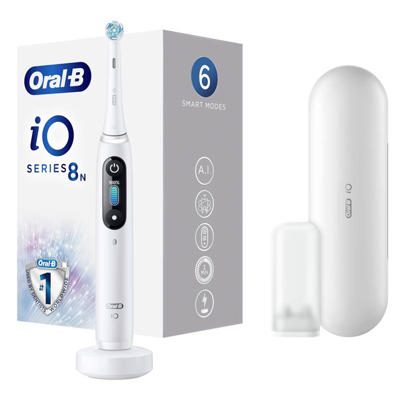 Elektrický zubní kartáček Oral-B iO8 Series White Alabaster / 6 režimů / časovač 4× 30 s / magnetická iO / bílá / ZÁNOVNÍ