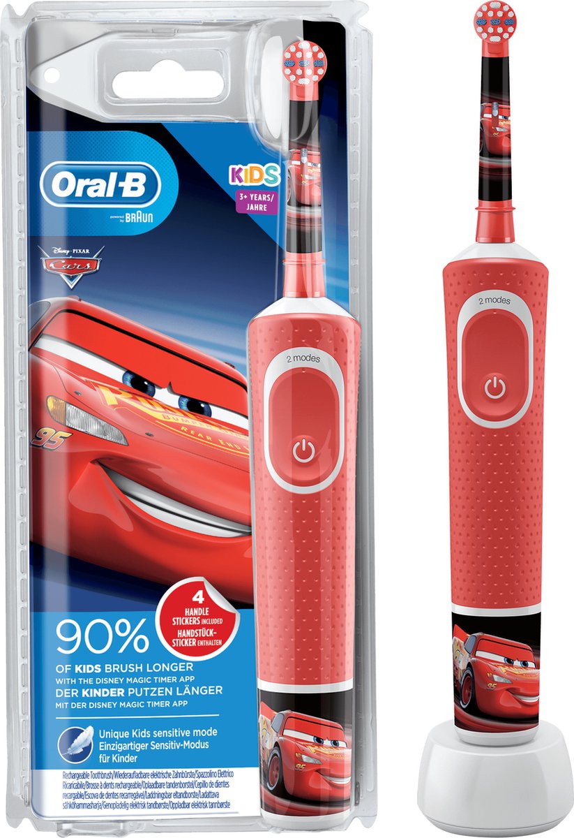 Dětský elektrický zubní kartáček Oral-B Kids Cars / od 3 let / měkká vlákna / akumulátorová baterie / červená / POŠKOZENÝ OBAL