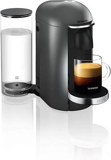 Kapslový kávovar Krups Nespresso Vertuo Plus deLuxe XN900T Titanium / 1260 W / 1,8 l / titan / ocel / ZÁNOVNÍ
