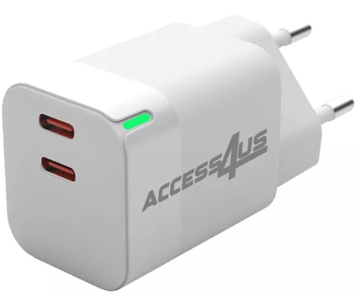 Nabíjecí adaptér Access4us YC286CC / 2x USB-C / 35 W / bílá