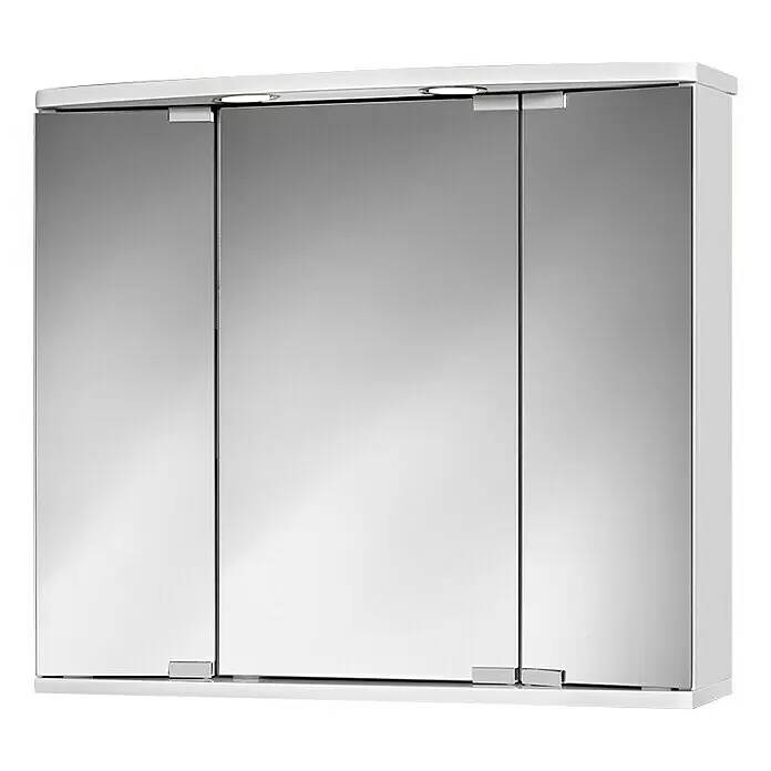 Koupelnová zrcadlová skříňka Jokey Funa 68 x 60 x 22 cm / LED osvětlení / 4 W / MDF / 3 dveře / bílá / ZÁNOVNÍ