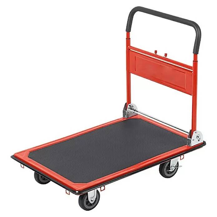 Plošinový manuální skládací přepravní vozík / nosnost 300 kg / 87-105 cm / Ø kola 5" / ocel / černá/červená / ZÁNOVNÍ