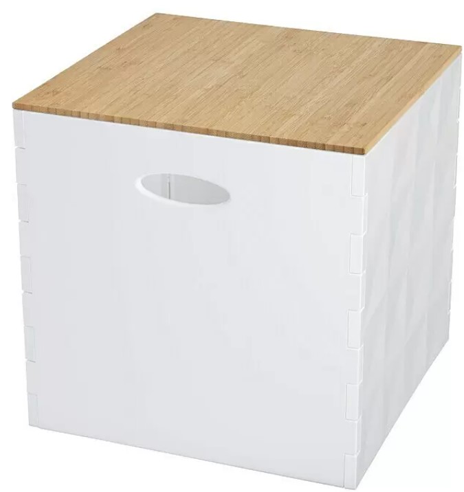 Plastový úložný box s bambusovým víkem / 31 x 31 x 30,5 cm / bílá / přírodní