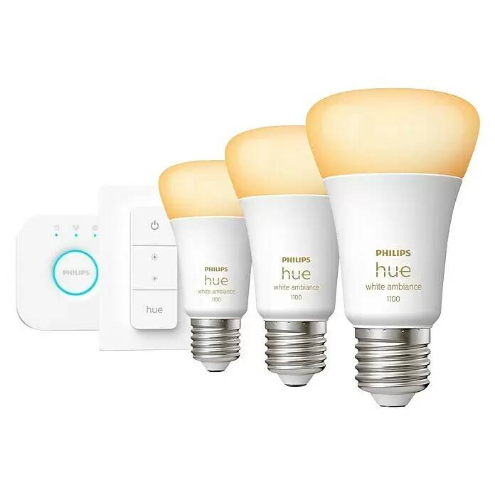 Startovací sada Philips Hue LED žárovka White Ambiance / 3ks + stmívač a Hue Bridge / teplá bílá