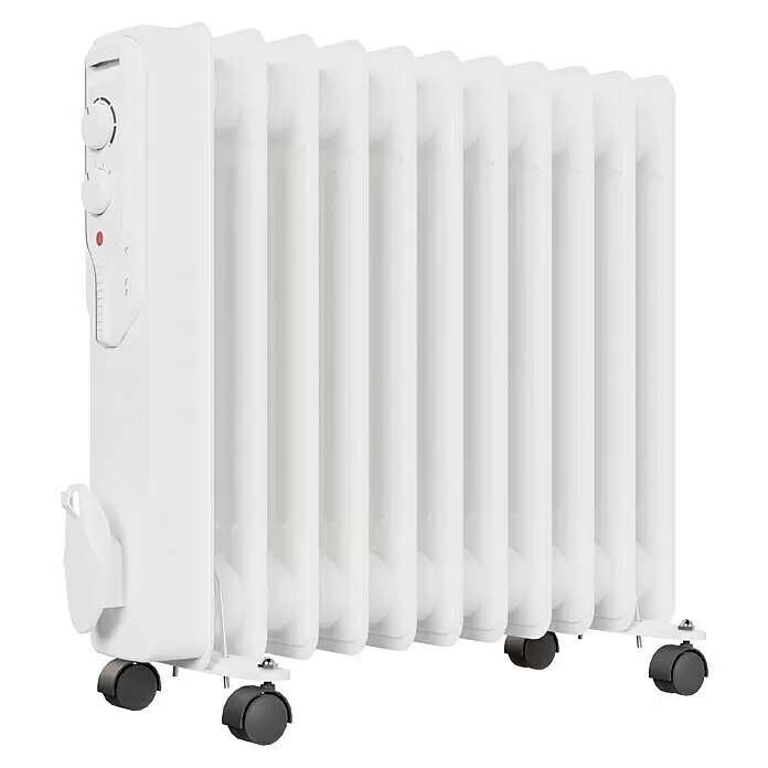 Olejový radiátor s termostatem / 11 žeber / 2500 W / pro 25 m² / bílá / 2. JAKOST