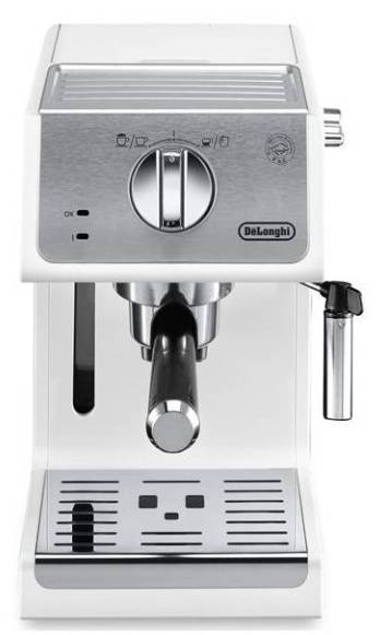 Pákový kávovar Espresso DeLonghi Active line ECP33.21.W / 1100W / 15 bar / 1,1 l / parní tryska / nerez/bílá