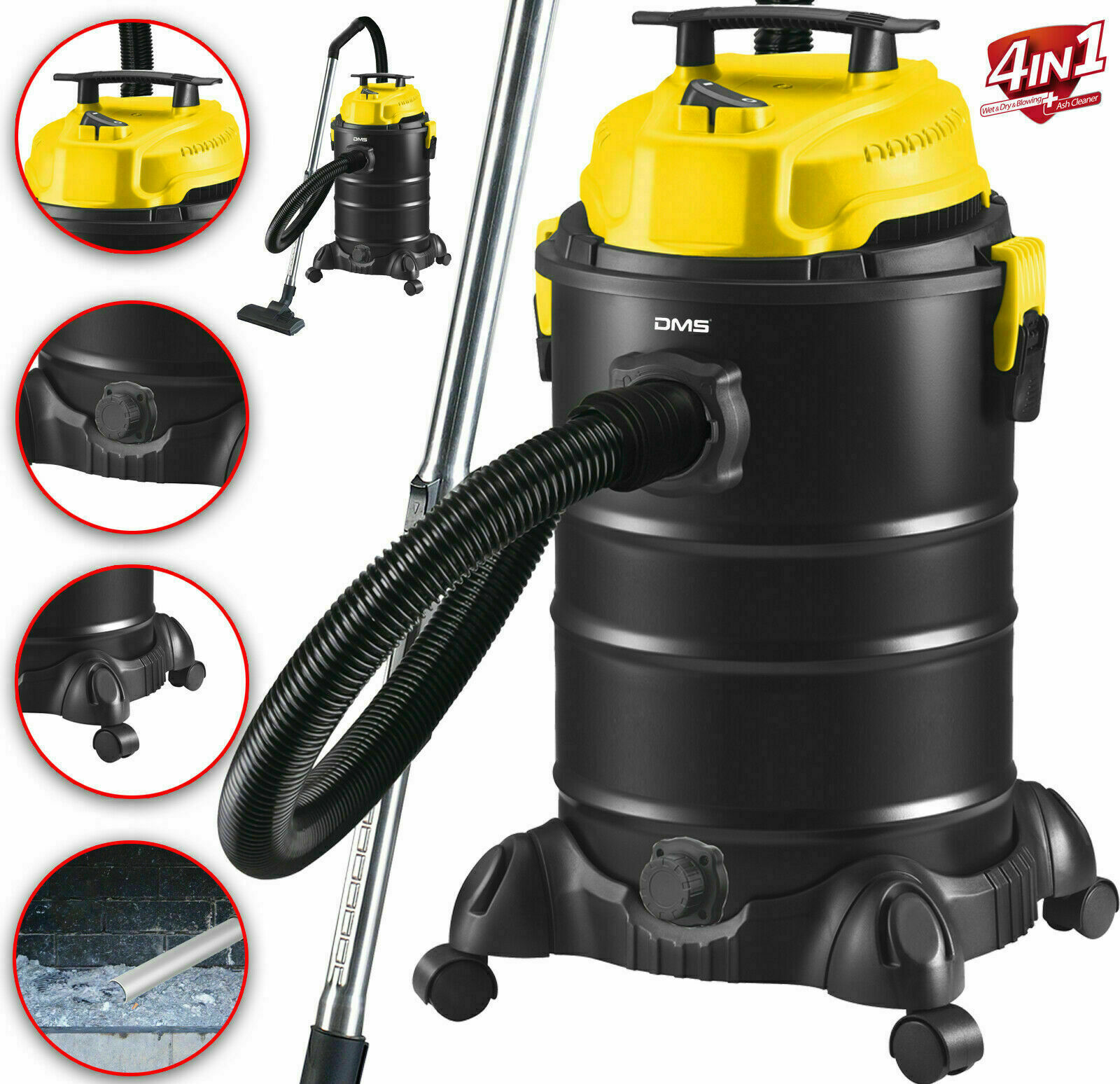 DMS Germany 4v1 průmyslový vysavač DMS - 30l, 1800W | žlutá | mokré a suché vysávání | dmýchadlo | vysávání horkého popela Varianta: ivi1