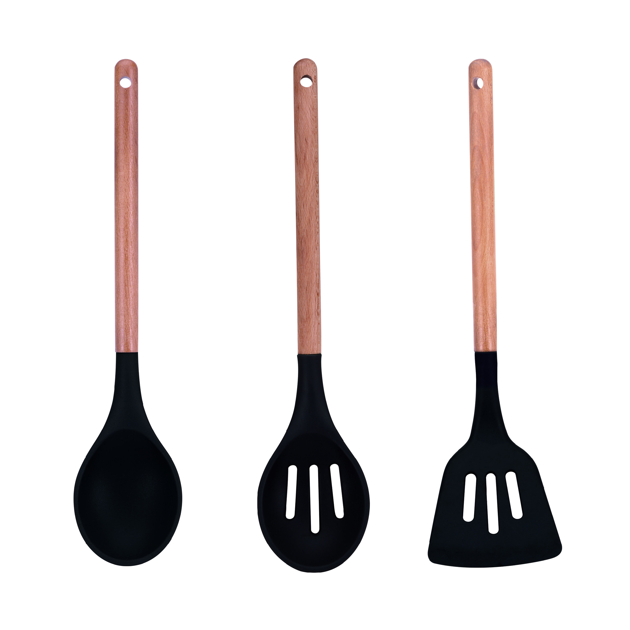 Set tří kusů kuchyňského náčiní Masterpro / servírovací lžíce / obracečka / lžíce s otvory na cezení / nylon, bukové dřevo Varianta: ivi0