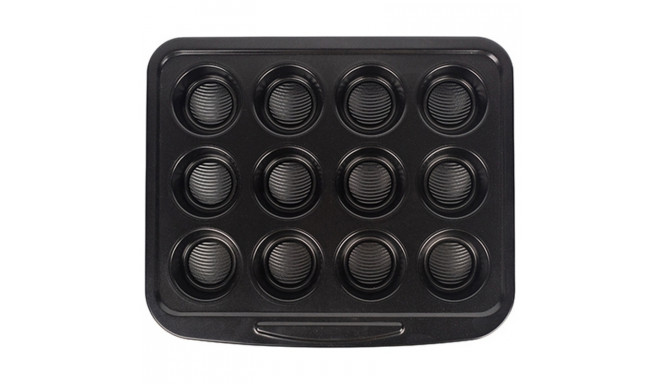 Pečící forma na muffiny Masterpro / 12 ks / 37,2 x 31,4 x 3,3 cm / uhlíková ocel / černá Varianta: ivi0