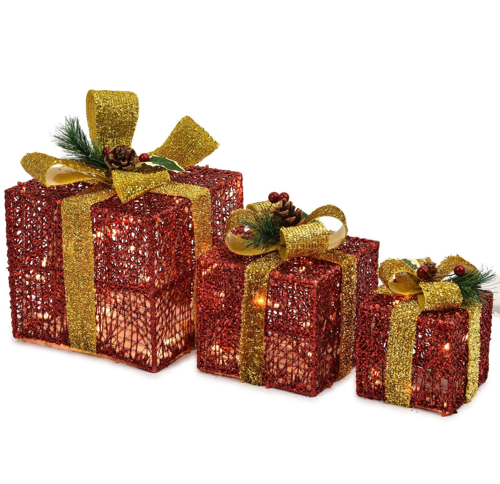 Sada 3 LED osvětlených vánočních dárkových krabiček DMS Germany GBL-3 Varianta: ivi0