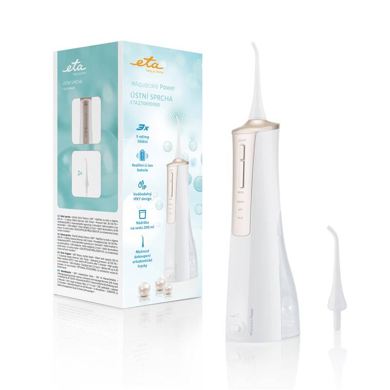 Ústní sprcha ETA AquaCare Power 2708 90000  / 6,9 bar / 0,2 l / 3 režimy / bílá / zlatá Varianta: ivi1