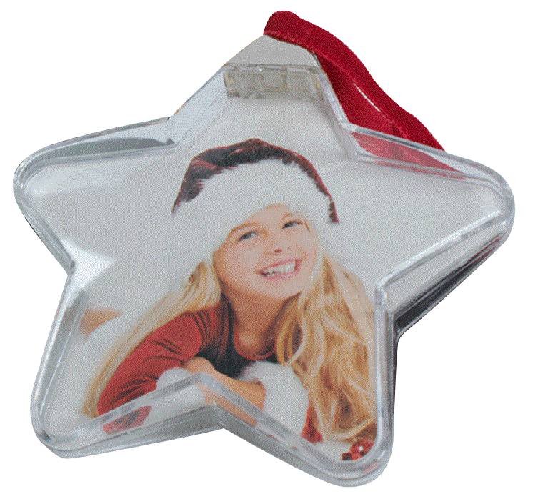 German Vánoční dekorace na zavěšení s prostorem pro fotografii / tvar hvězda / 4 ks / transparentní Varianta: ivi0