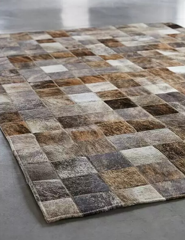 Dekorativní patchwork z hovězí kůže Esbeco / 180 x 120 cm / 100% pravá kůže / světle hnědá Varianta: ivi2