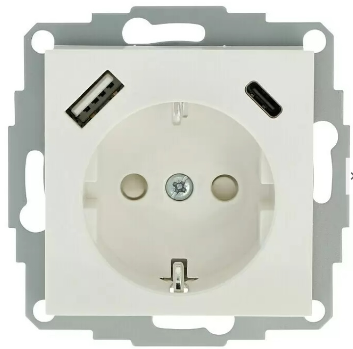 German Zásuvka s USB nabíjením typu A/C / 2 USB porty / 16A / plast / kov / bílá Varianta: ivi7
