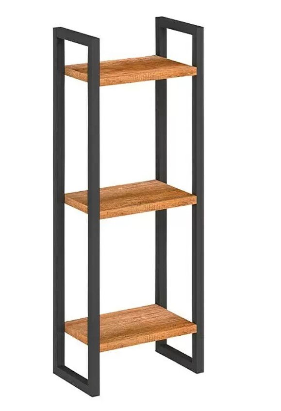 German Nástěnná police / 3 úložné prostory / kovový černý rám / dub Varianta: ivi1