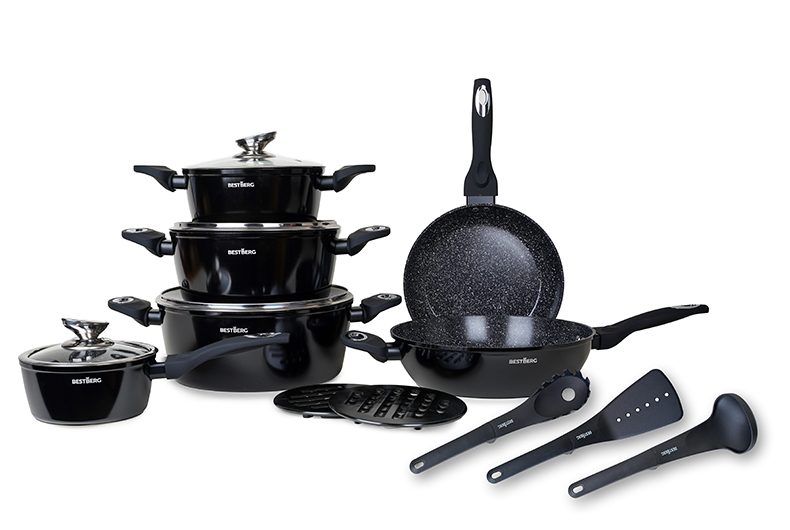 15dílná sada nádobí s mramorovým povrchem BestBerg BBN-1015A / černá Varianta: ivi1