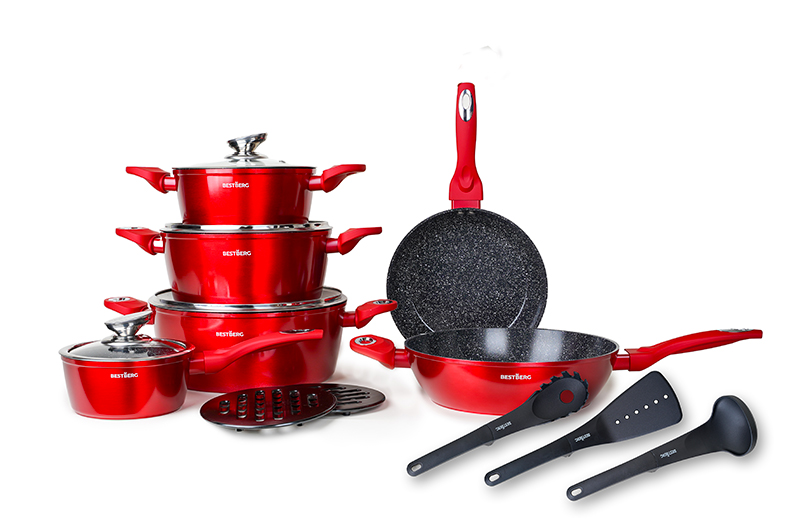 15dílná sada nádobí s mramorovým povrchem BestBerg BBN-1015R / červená Varianta: ivi0