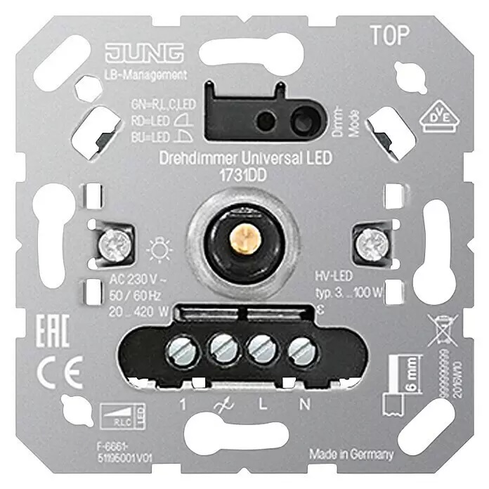 LED stmívač Jung Universal 1731 DD / 3 W - 420 W / vestavná montáž / kov / 0,35 W / stříbrná Varianta: ivi1