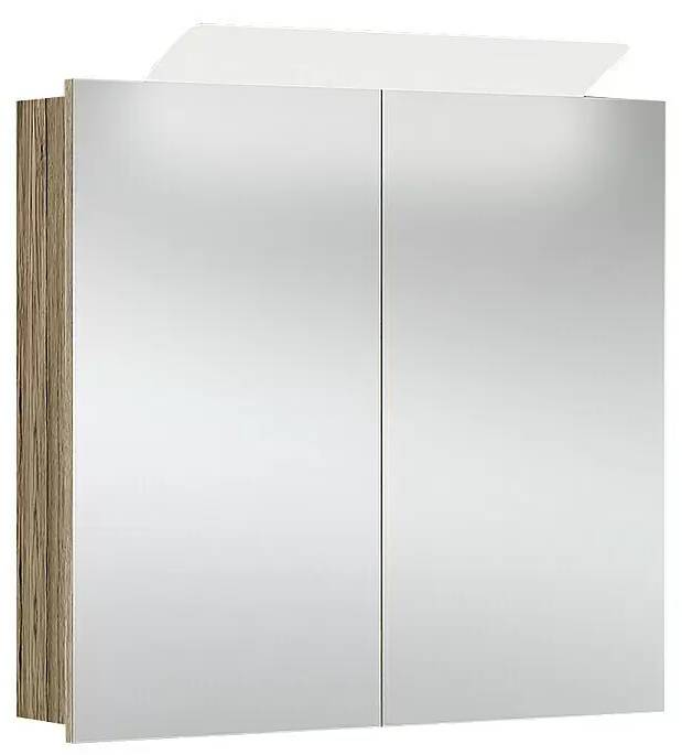 German Koupelnová zrcadlová skříňka s LED osvětlením / 73 x 68 cm / 7 W / 350 lm / 2-dveřové provedení / 2 skleněné police / zásuvka / vypínač / dřev…