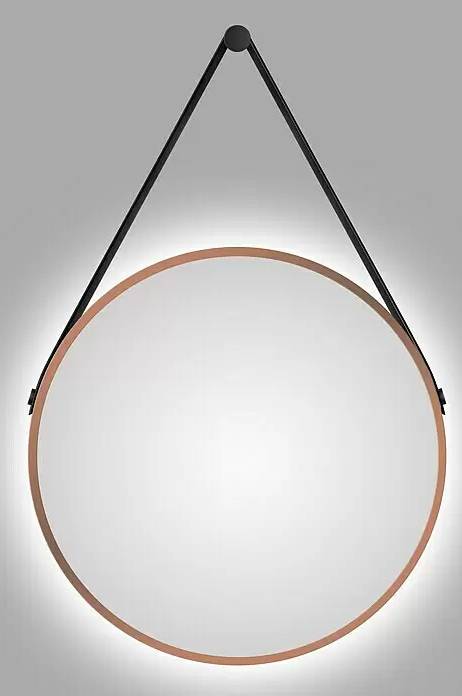 LED kulaté světelné zrcadlo DSK Silver Barbier / kožený řemínek / O 50 cm / 15 W / neutrální bílá / IP24 / sklo / hliník / měděná/černá Varianta: ivi1