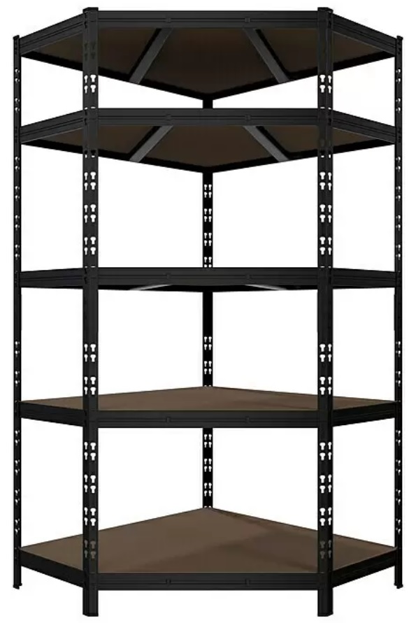 German Kovový rohový regál / 180 x 75 x 45 cm / nosnost 200 kg/police / 5 polic / kov / černá Varianta: ivi2