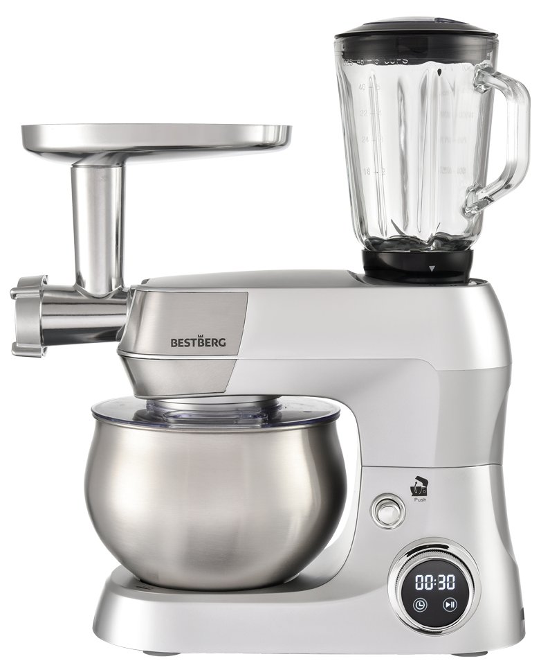 Multifunkční kuchyňský robot BestBerg BBR-1900S / 1900 W / 5 l / 12 rychlostí / stříbrná Varianta: ivi0