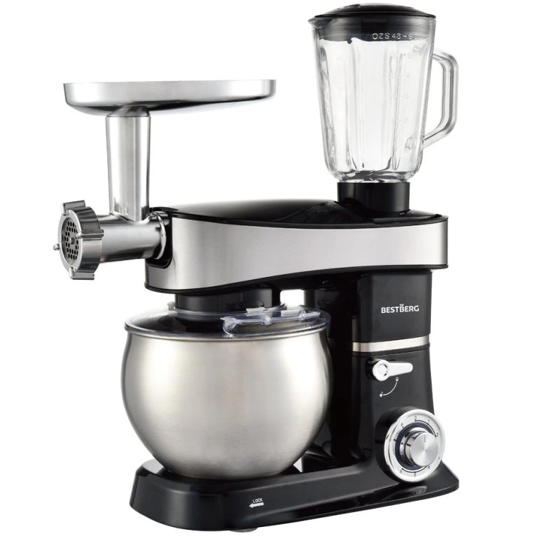 Multifunkční kuchyňský robot BestBerg BBR-2000BK / 2000 W / 6 l / 6 rychlostí / černá Varianta: ivi0