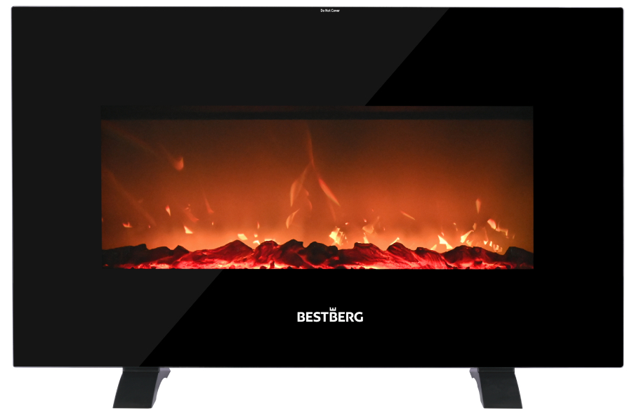 Skleněný nástěnný elektrický krb s imitací ohně BestBerg BBFP-38 / 2000 W / černá Varianta: ivi0