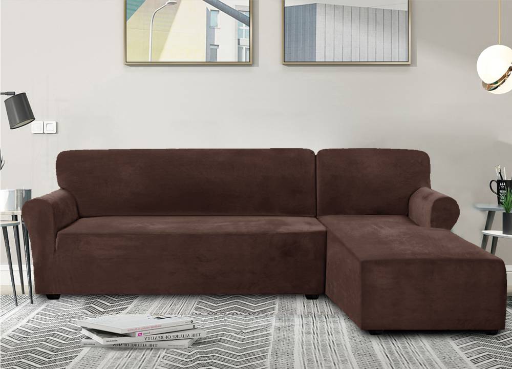 Napínací elastický plyšový potah na trojmístnou rohovou pohovku BestBerg / pravá / čokoládová Varianta: ivi2