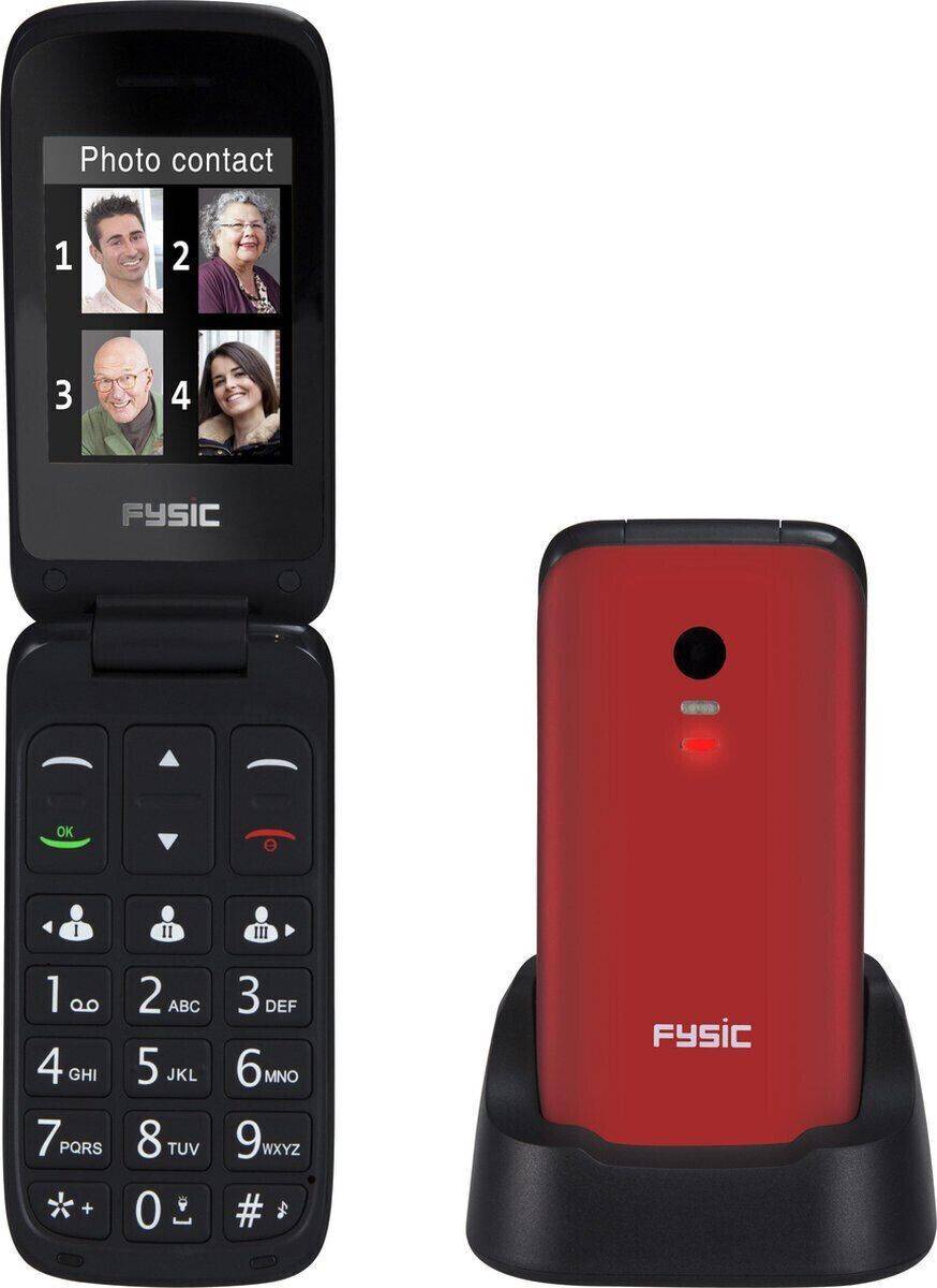 Mobilní telefon pro seniory Fysic FM-9710RD s nabíjecím stojánkem / 2,4" (6,1 cm) barevný displej / 800 mAh / 1,3 Mpx / černá/červená Varianta: ivi1