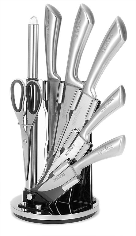 8dílná sada nožů s otočným stojánkem BestBerg BBK-8SI / stříbrná Varianta: ivi0
