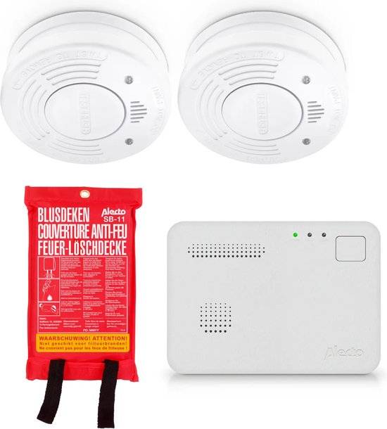 Bezpečnostní sada detektorů Alecto BPB16 / 2x detektor kouře / 1x detektor oxidu uhelnatého / 1x požární přikrývka / 85 dB / bílá Varianta: ivi6