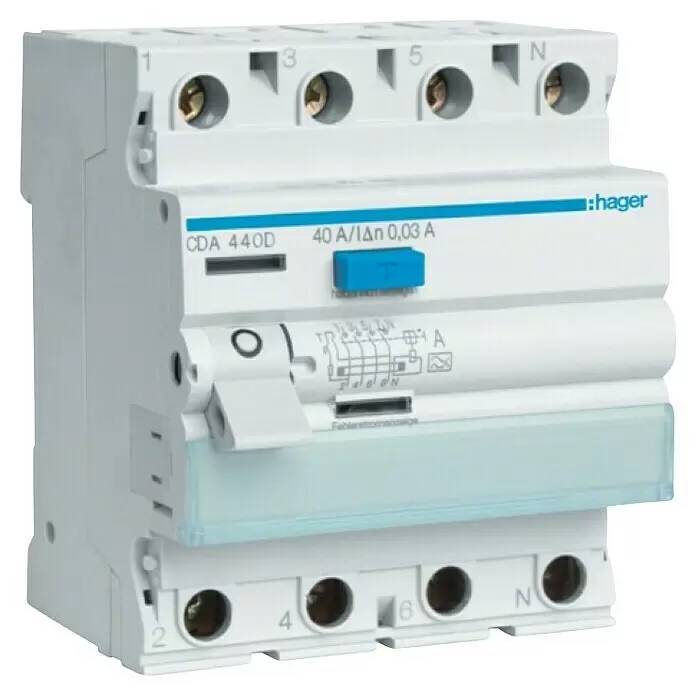 Proudový chránič - spínač Hager CDA440D / 40 A / 4 póly / IP20 / bílá Varianta: ivi1