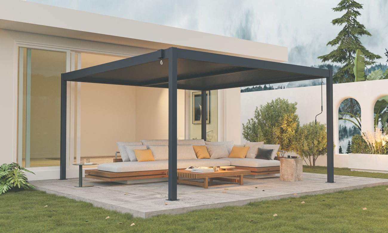 Hliníková bioklimatická pergola s lamelami BestBerg BBP-16G / 4 x 4 m / šedá Varianta: ivi0