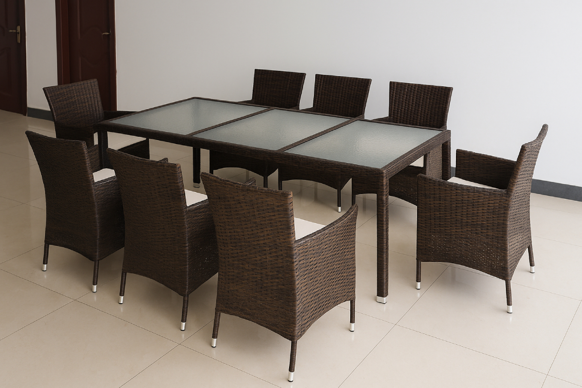 9dílný zahradní jídelní ratanový set s polstrováním BestBerg BBRF-81B / hnědá/béžová Varianta: ivi0