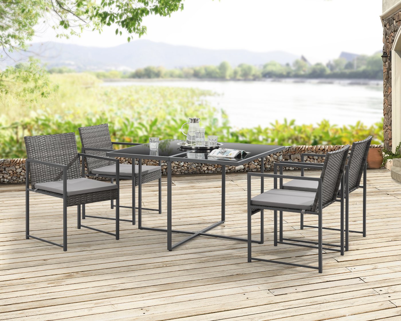 Zahradní jídelní set 4+1 BestBerg BBGF-1011 / šedá Varianta: ivi0