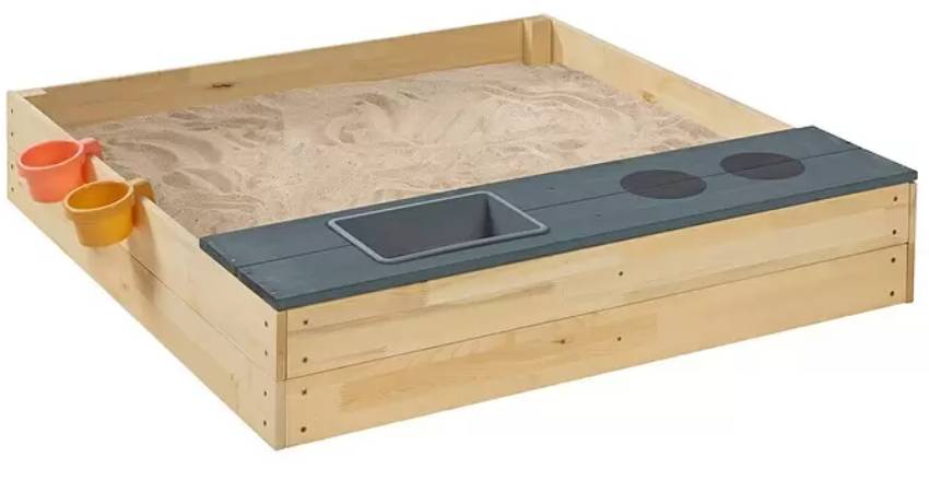 Dřevěné pískoviště Sun / 100 x 100 x 19 cm / výška sedáku 19 cm / přírodní/šedá Varianta: ivi3