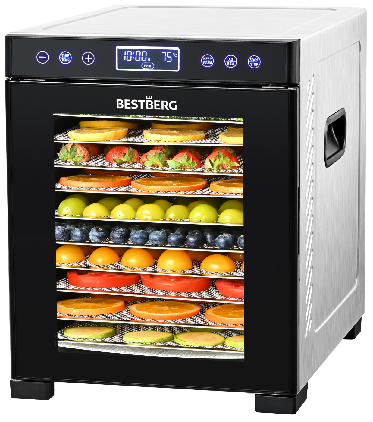Nerezová sušička ovoce, hub a masa BestBerg BBFD-10 / 10 plátů / 650 W / černá/stříbrná Varianta: ivi3