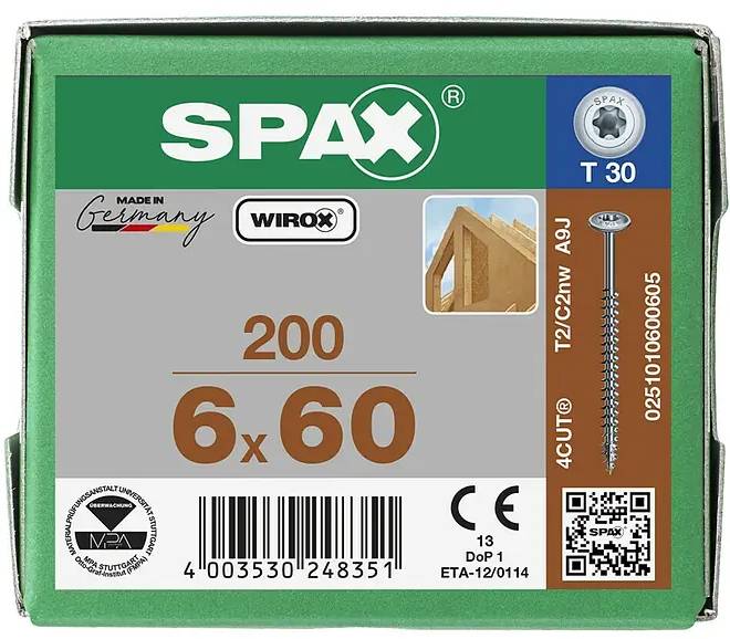 Vrut pro dřevostavby Spax / 6 x 60 mm / 200 ks / T30 / stříbrná Varianta: ivi3