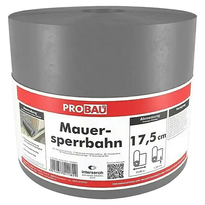 Probau Izolační fólie / 25 m x 17,5 cm x 1,2 mm / proti vzlínající vlhkosti / černá Varianta: ivi1